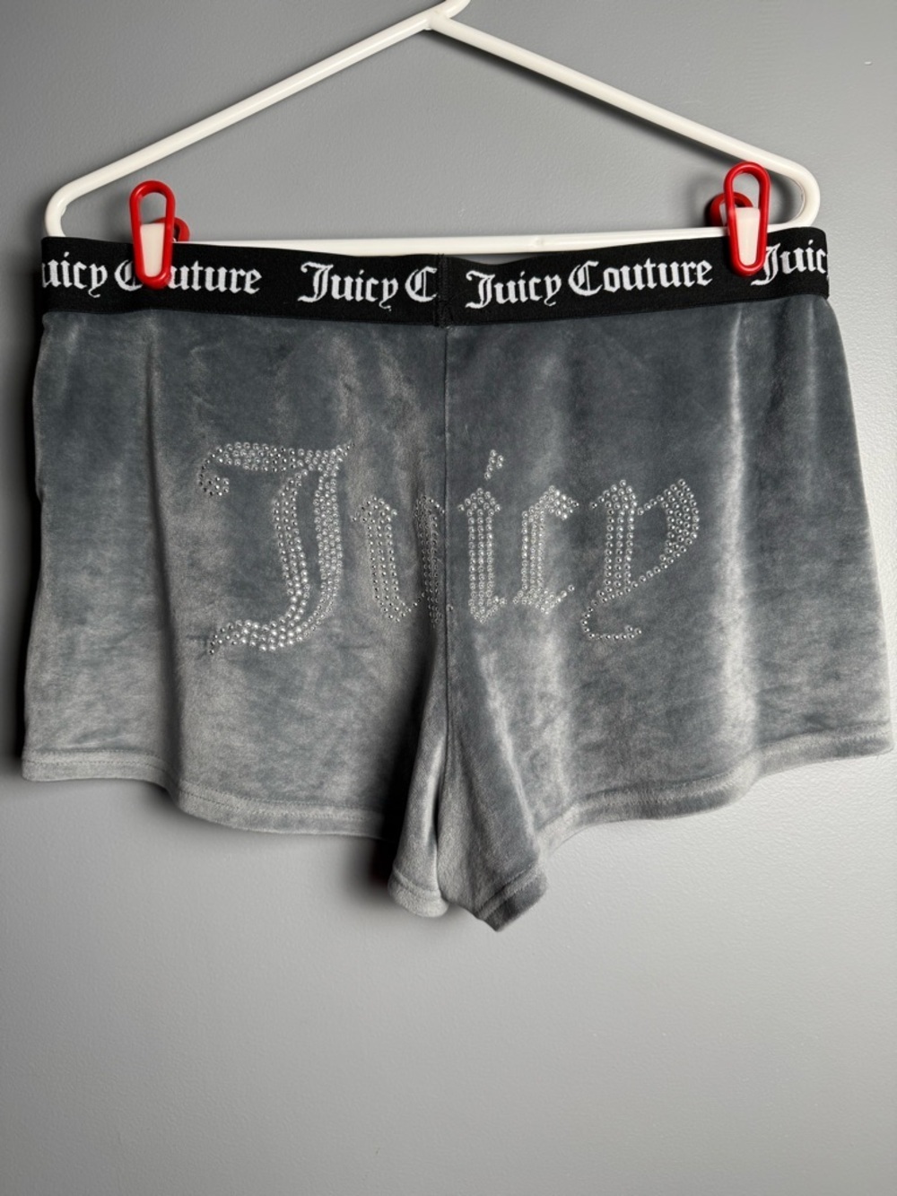 Juicy Couture Gray Velour Sleep Shorts Womens Ultra Soft Embellished Logo Size L
